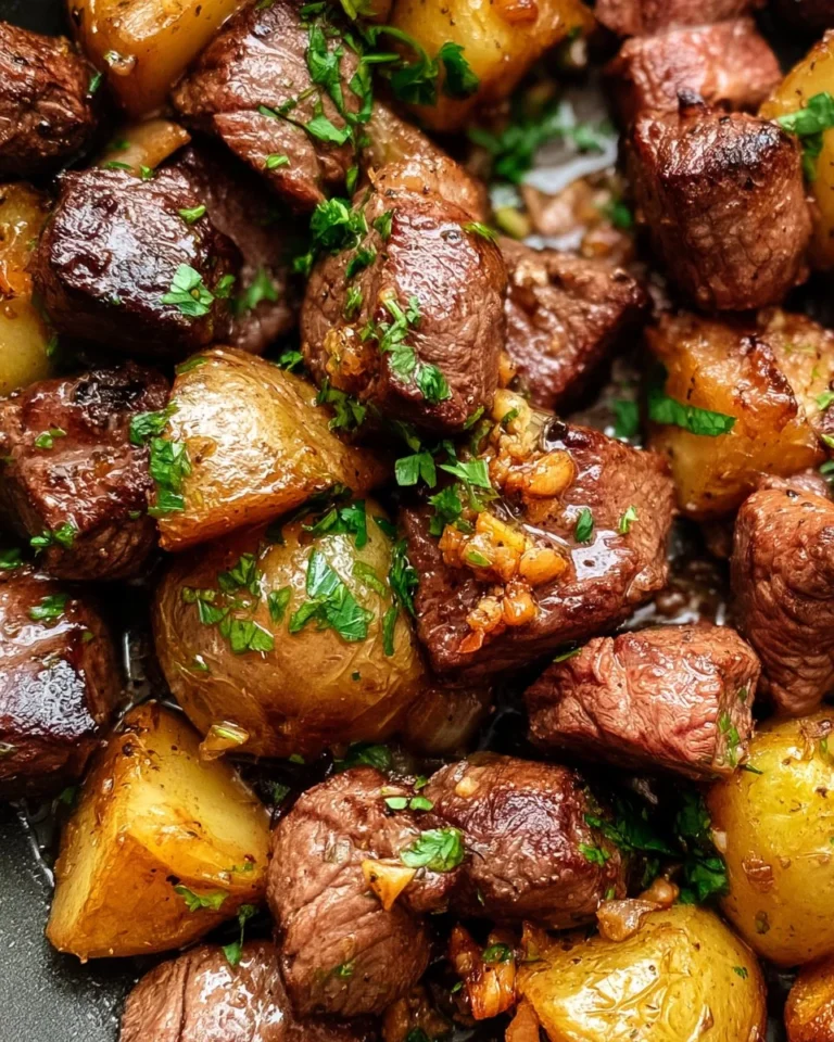 Bouchées de steak au beurre d'ail avec pommes de terre
