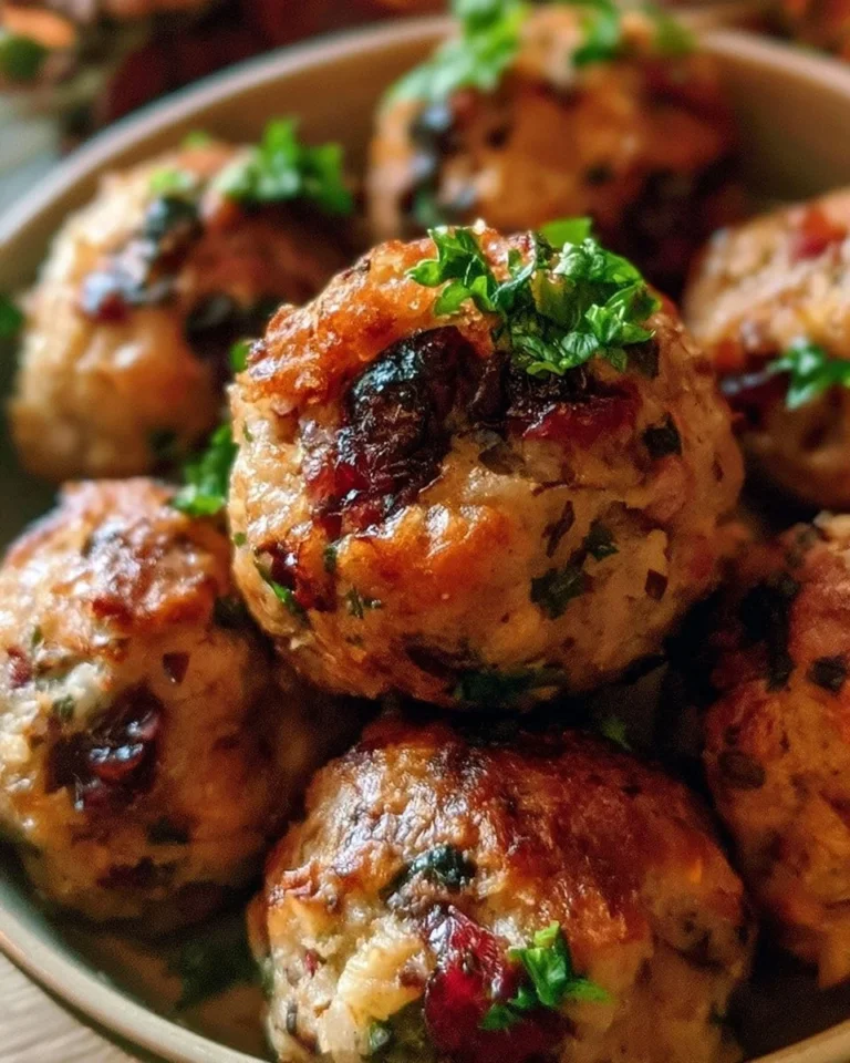 Boules de farce à la dinde et à la canneberge prêtes à être servies.