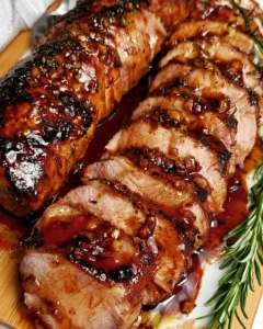 Filet de porc au miel et à l'ail, plat savoureux et appétissant