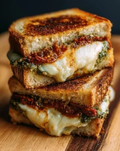 Fromage Grillé au Pesto de Tomates Séchées sur une assiette savoureuse