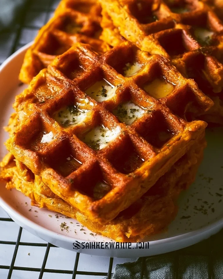 Gaufres salées à base de patate douce servies avec une sauce