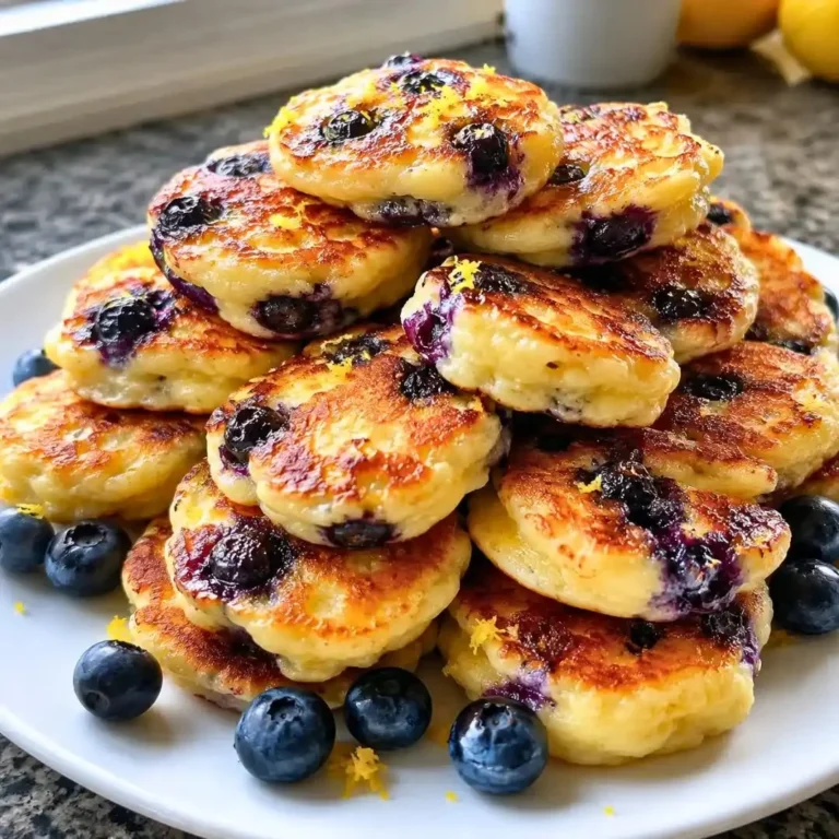 Pancakes au fromage cottage avec citron et myrtilles sur une assiette