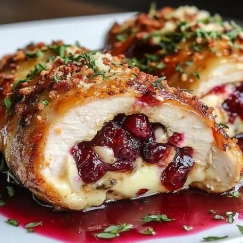 Poulet farci au brie et à la canneberge, un plat délicieux et festif.
