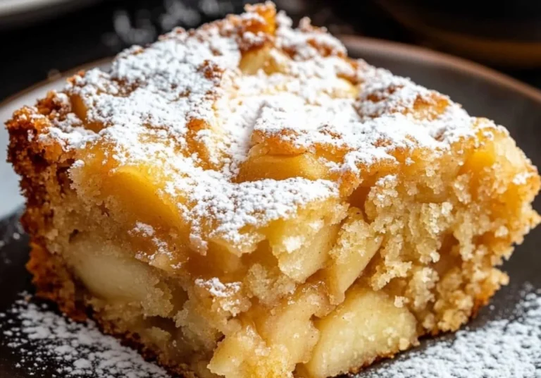 Gâteau aux pommes inspiré de la tarte, servi dans une assiette avec des pommes en décoration