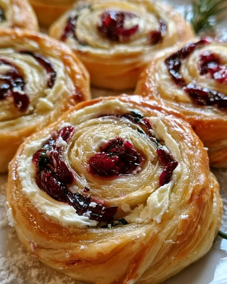 Rouleaux festifs au canneberge et feta garnis de fromage à la crème