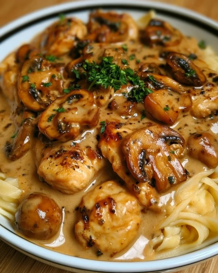 Stroganoff de poulet aux champignons dans un plat savoureux